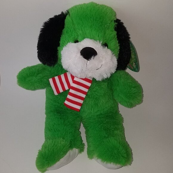 Kellytoy Green Puppy Dog Plush Red White Scarf Stuffed Toy 2017 Christmas w/TAG - Picture 1 of 9